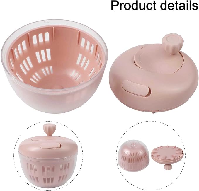 Kitchen Salad Spinner Dryer and Washer with Crank Handle and Non-Slip Base, Hand Crank Vegetable Dehydrator with Bottom for Quick Cleaning, Large Capacity Bowl for 3-4 People,Various colors(Light red)
