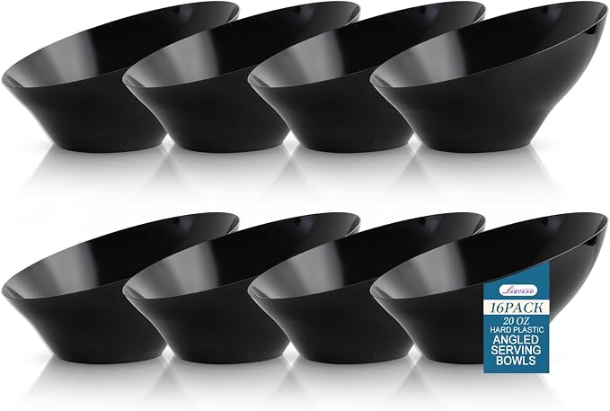16Pcs 20oz Black Plastic Serving Bowls Angled for Wedding,Party | Black Plastic Serving Disposable Bowls Angled Table Salad and Fruit Bowls for Chip,Candy - Ideal for Party,Daily use