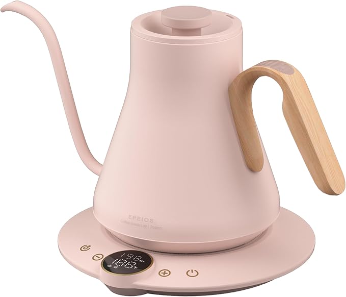 INTASTING Gooseneck Electric Kettle with ±1℉ Temperature Control 0.9 Liter | 1500W Quick Heating, Stainless Steel Inner, Pour Over Coffee & Tea, Keep Warm, Auto Shut-Off, Built-in Brew Timer, Pink