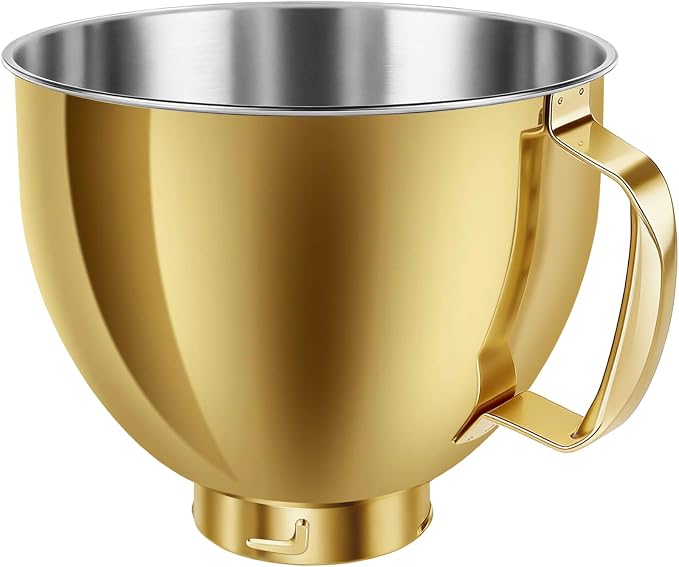 KITOART 5QT Stainless Steel Mixer Bowl with Handle for KitchenAid Gold | Mixer Bowl Compatible with KitchenAid 4.5-5 QT Artisan Tilt-Head Stand Mixers, Dishwasher Safe, Check Verified Fit Chart.