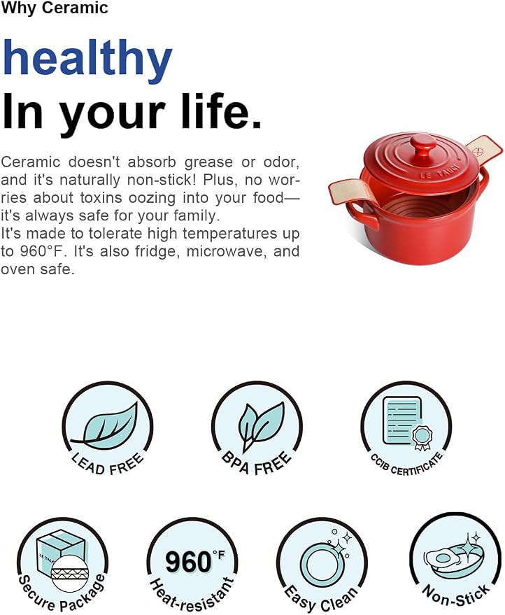 LE TAUCI 3 QT Ceramic Bread Baker with Lid for Sourdough, Covered Bread Baking Pot with Natural Steam Retention, Oven Safe to 500°F, Silicone Bread Sling Included, Chili Red