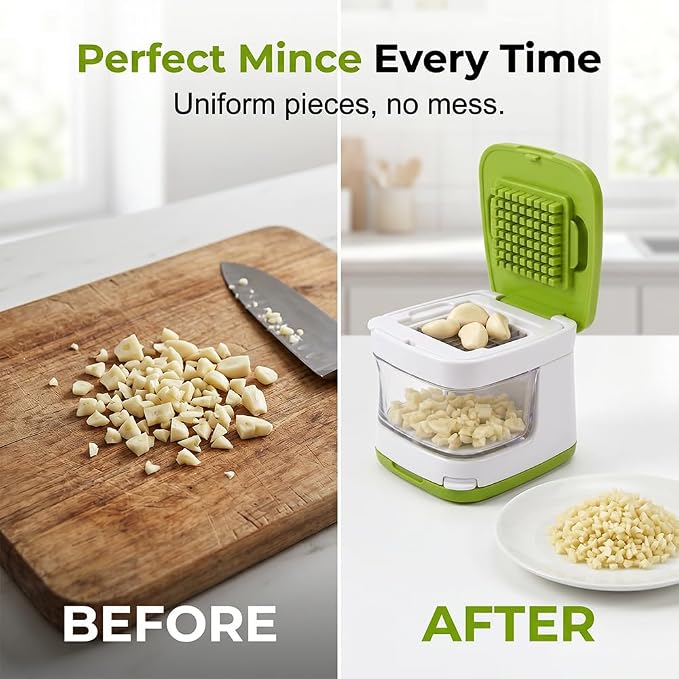 Mini Garlic Chopper and Press with Container (1 Pcs) | 2026 New Multifunctional Manual Mincer, Stainless Steel Blades, Handheld Kitchen Gadget, Dishwasher Safe