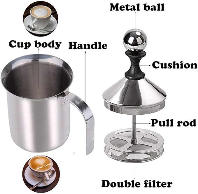 Milk Frother, HomeGoal Stainless Steel Manual Milk Foamer, Handheld Coffee Milk Frothing Pitchers,Manual Operated Milk Foam Maker For Cappuccino Coffee Latte Hot Chocolate(14-Ounce/400ml)