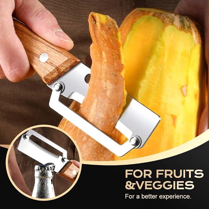 Multi-Functional Vegetable Peeler for Kitchen, 2026 New Stainless Steel Peeler with Wooden Handle and Bottle Opener, Kitchen Tool for Fruit Veggie Pumpkin, Gifts for Mom (Wood，1PC)