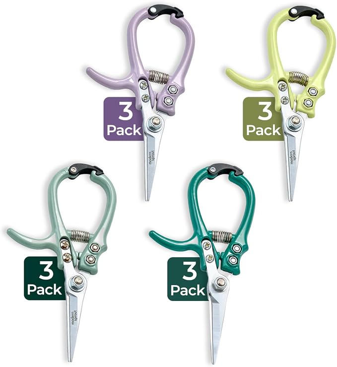 Modern Sprout Pruning Shears - Garden Snips - Herb Scissors - Multi 12-Pack | Lightweight Gardening Tool - Durable Carbon Steel Blade W/Easy-Lock - Gardening Supplies - Flower Cutter - Reusable Holster