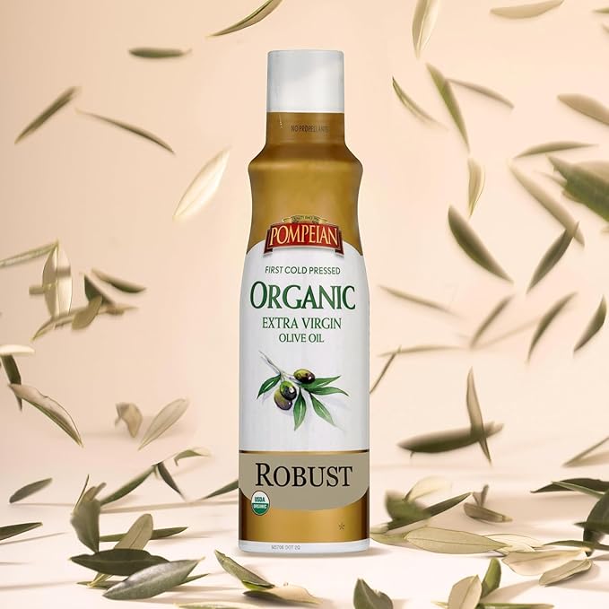Pompeian Robust Organic Extra Virgin Olive Oil Spray - (3 Pack) 5 fl oz | No Propellants - First Cold Pressed Olive Oil for Cooking - Robust Flavor for Salads, Pasta, and Drizzling
