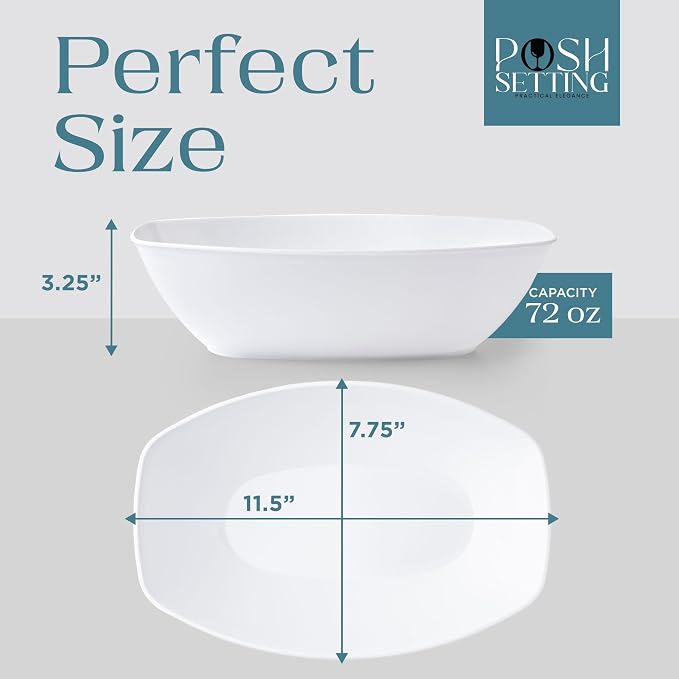 4 Pack White Plastic Serving Bowls Oval 72oz Disposable Party & Candy Bowl | Oval Bowl Design. Disposable Party Tableware. Chip, Snack & Candy Bowls. White Serving Dishes. Party & Event Use.