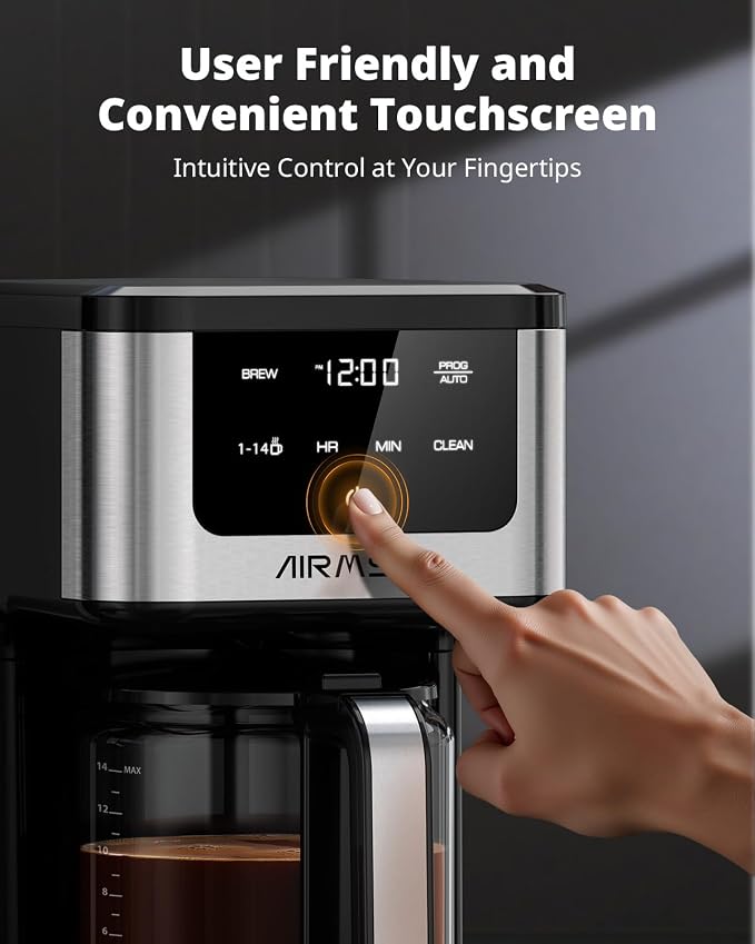 AIRMSEN 14-Cup Programmable Drip Coffee Maker | 1000W Fast Brew, 24H Timer, 2-Hour Keep Warm, 4/6/8/10/14-Cup Selection, 73oz Tank & Glass Carafe for Home Office