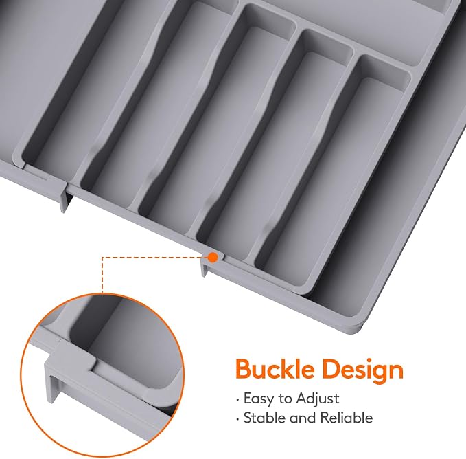 Lifewit Extra Large Silverware Drawer Organizer, Expandable Utensil Tray for Kitchen, BPA Free Flatware and Cutlery Holder, Adjustable Plastic Storage for Spoons Forks Knives, 13-22 x 15, Gray