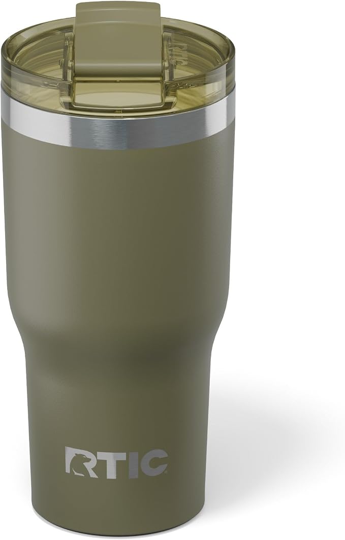 RTIC 20oz Essential Tumbler with Lid, Ceramic Lined, Olive | Insulated, Stainless Steel Metal, Portable Travel Cup for Hot and Cold Drinks, Coffee, Car, Camping and Travel