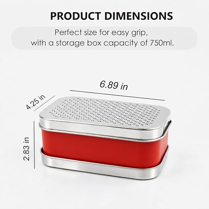 Cheese Grater with Storage Container, Box Grater Stainless Steel for Vegetables, Cheese Shredder 2 Sharp Blades for Fine & Coarse, Non-Slip Base, Lemon Zester, Includes Cleaning Brush(Red)