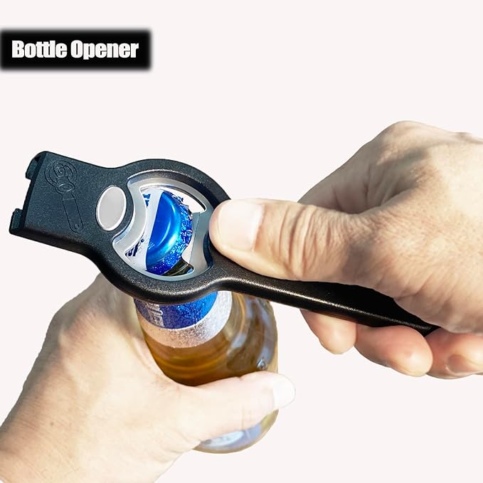 3-in-1 Magnetic Bottle & Can Opener, Manual Can Punch Opener, Black | Punch Can Opener for Liquid with Cap Catcher, Stick to Fridge/Refrigerator for Easy Storage,Magnet Can Tapper Church Key