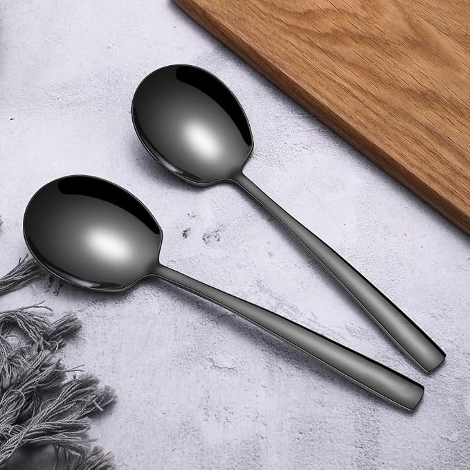 Serving Spoons Set Stainless Steel 9.14 Inch Serving Utensils for Buffet Catering Dishwasher Safe(6-pieces, Black)