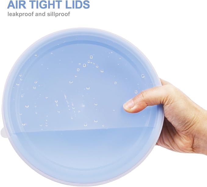 BoxedHome BPA Free Plastic Round Mixing Bowl with Lids, 12 Pack Nesting Bowls with Lids Set, Microwave and Dishwasher Safe Prep & Serving Bowls Great for Mixing, Baking, Serving (Pale Blue, 12pcs)