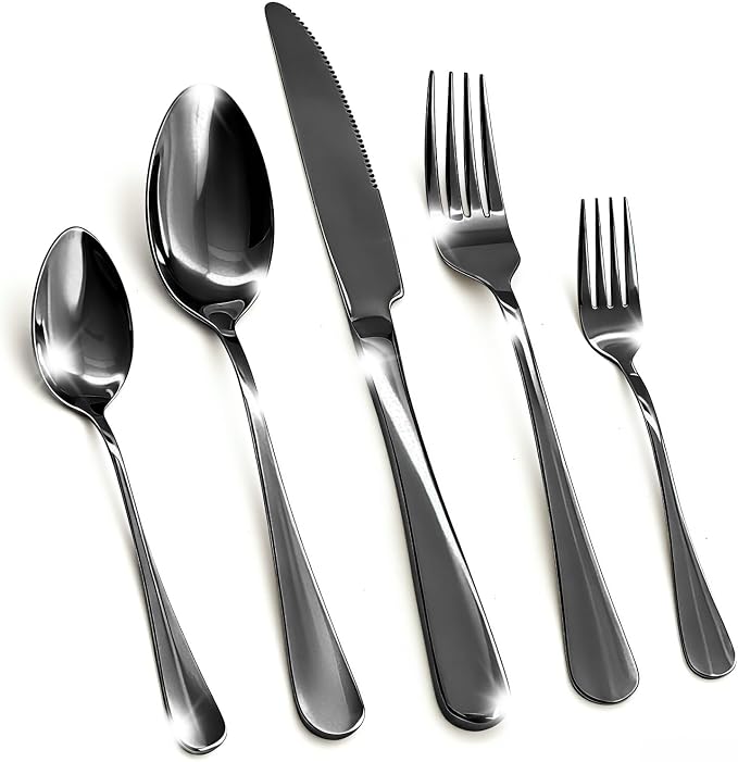 20 Piece Silverware Set, Kitchen Utensils Set for Restaurant & Home, Stainless Steel Cutlery Set, Flatware Set include Forks, Knives, Spoons, Black