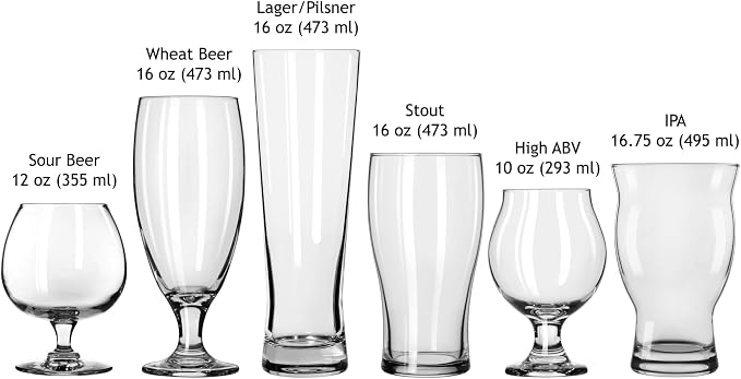 Libbey Craft Brews Assorted Beer Glasses Set of 6, Versatile, Premium Beer Glass Set, Craft Beer Glasses for Pilsner, Stout, Lager, IPA & More