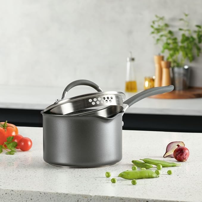 Circulon A1 ScratchDefense Nonstick Saucepan with Lid, 2-Quart, Induction | Straining Lid For Easy Draining, Durable Nonstick Coating For Everyday Cooking, in Graphite
