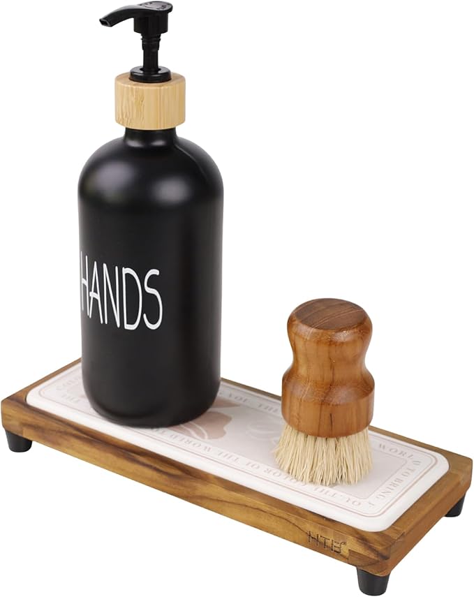 HTB Teak Instant Sink Caddy Organizer, Absorbing Stone Bathroom Tray Beige | Teak, Keep Dry, Caddy Organizer, Water Absorbing Stone, Non-Slip, Bathroom, Quick Drying, Warm Beige