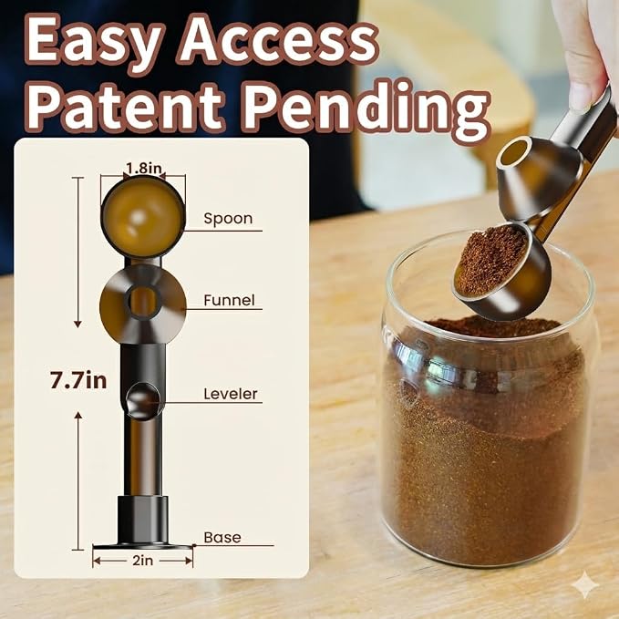 Coffee Scoop with Funnel for Ground Coffee, Protein Powder & Tea, 2 Tbsp | Mess-Free Scoop Funnel for Reusable K-Cup, Countertop Design for Home & Office, Handy Long Handle, Easy to Clean, 2-Pack