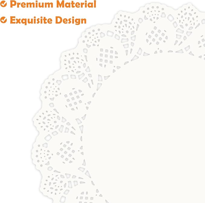 MCEAST 100 Pack Round White Paper Doilies 13.5 Inches Lace Paper Place Mats Rustic Scallop Doily Disposable Paper Table Pads for Food Cakes Crafts Party Weddings Tableware Decor