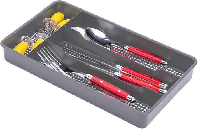 Dial Industries Small Utensil Silverware Kitchen Drawer Organizer, Grey | Keeps forks, spoons and flatware neatly separated, Compact fit for shallow drawers, Great for RVs, campers or everyday use