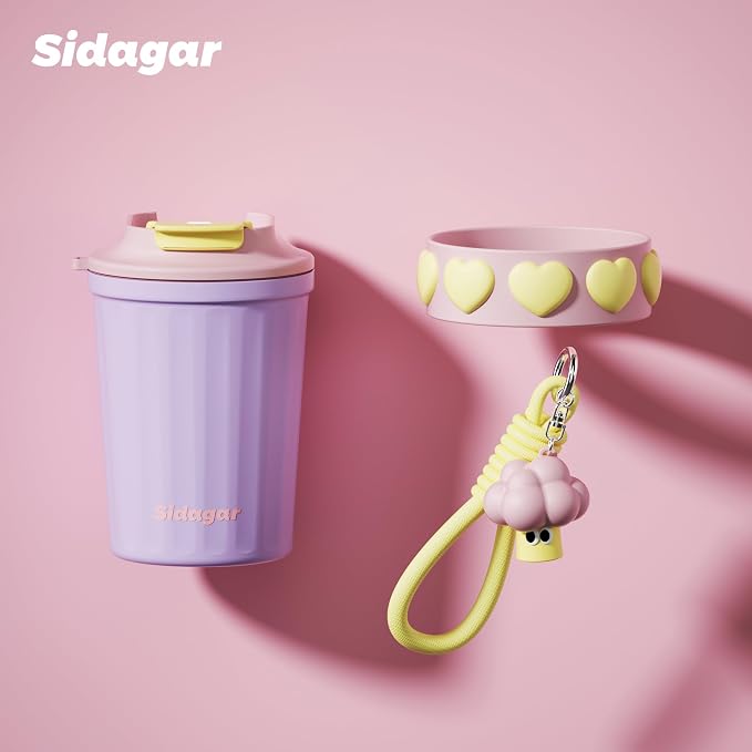 SDGA+ 12 oz Travel Coffee Mug Spill Proof Leak Proof, Stainless Steel Thermal Coffee Cup with Lid, Resuable Cup for Hot and Cold, Portable Tumbler for Women, Lavender Honey