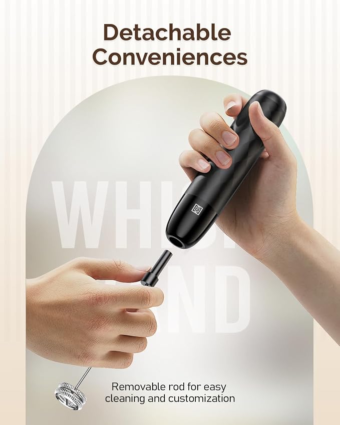 Maestri House Rechargeable Milk Frother, LunaFro Mini with Detachable Wand | 8000RPM Turbo Motor, 1200mAh lithium battery, Compact Design Milk frother Handheld for Lattes, Cappuccino, Matcha, No Stand