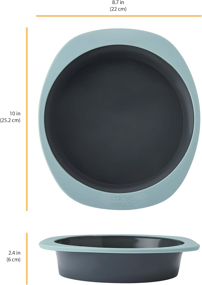 Chicago Metallic 8 Inch Silicone Round Cake Pan - Nonstick Bakeware with Wire-Reinforced Rim, Oven Safe to 428F, Flexible Food-Grade Silicone for Easy Release, Dishwasher Safe