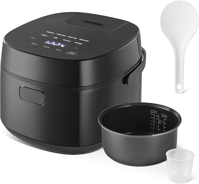Amazon Basics Rice Cooker 6-cup Uncooked 12-cup Cooked, Micon with Fuzzy Logic, Keep Warm, Black