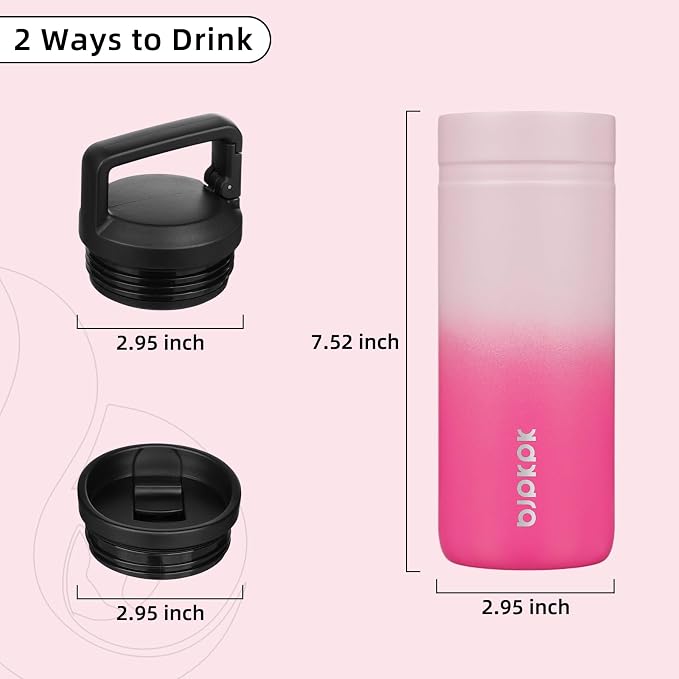 BJPKPK 20 oz Insulated Travel Water Bottle, Coffee Tumbler Stainless Steel | Double Wall Vacuum, Leakproof, Thermal, Keeps Hot/Cold, Dishwasher Safe, Spill Proof, Wide Mouth, 2 Lids, Cherry Blossom