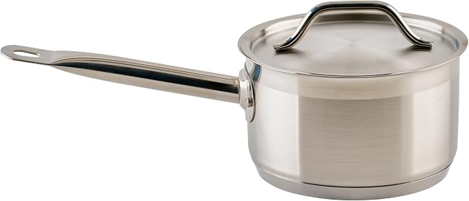 Winco 2 qt Stainless Steel Sauce Pan with Lid and Cover | Even heat distribution, Secure riveted handle, Great for Cooking, Food Preparation and Restaurant Kitchens