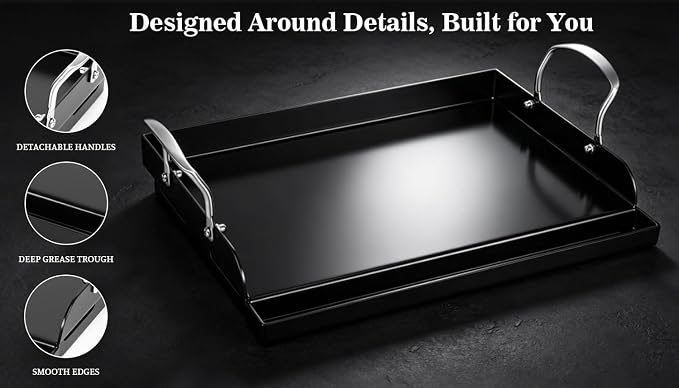 Nonstick Nanoceramic Griddle Plate, Pre-Seasoned Heavy-Duty Flat Top Insert, Universal Outdoor Cooking Griddle for Gas Grill/Charcoal/Gas Stove, Camping, Tailgating, Parties & Backyard BBQ, 17"x13"