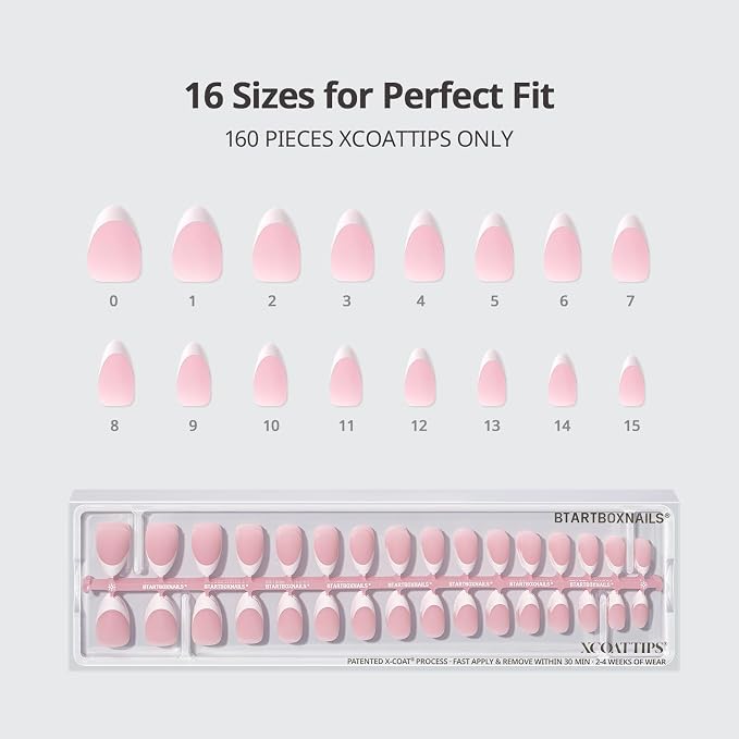 BTArtboxnails XCOATTIPS White French Tip Press On Nails, Short Almond, Pink | Lamp-Curable, 4-Week Wear, Salon Quality Value at Home, Natural Nail Look, Easy-to-Apply for Beginners, 160Ct Nail Tips Only