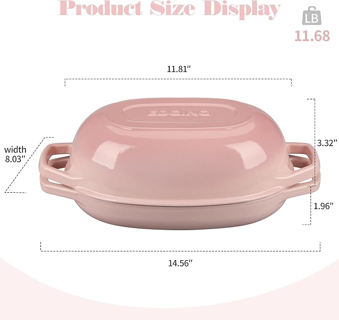 EDGING CASTING Enameled Cast Iron Oval Dutch Oven Pot with Lid, Dutch Oven for Sourdough Bread Baking, Bread Oven, Bread Dutch Oven, Oval Bread Pan, 5qt, Pink