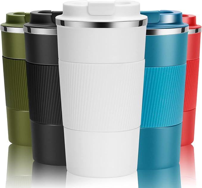 YINJOYI 17oz Travel Coffee Cups Insulated Mug Thermal Tumbler to Go with Lid Leak Proof Reusable Stainless Steel Coffee Mug Spill Proof for Hot and Iced Cold Drinks (White, 510ml)