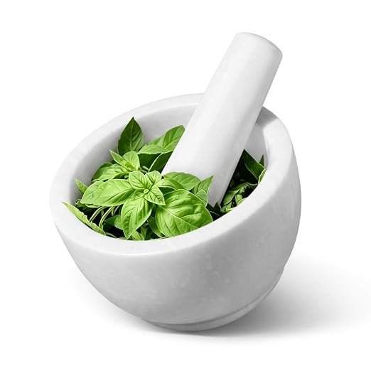 Flexzion Marble Mortar and Pestle Set - Solid Granite Stone Grinder Bowl Holder 5.5 Inch for Guacamole, Herbs, Spices, Garlic, Kitchen, Cooking, Medicine (White) | Crush Herbs, Garlic and Spices or Make Guacamole; The 1-1/4-Cup Bowl Has Thick Walls and...