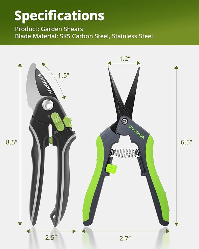 Gardening Scissors, Sharp Plant Trimming Scissors 2 Pack | Stainless Steel Pruning Shears for Precise Cuts,Bonsai Clippers,8.5" Bypass Garden Shears & 6.5" Straight Trimming Scissors