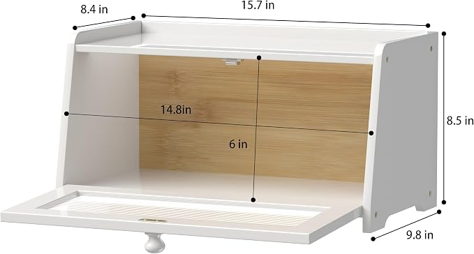 Bread Box for Kitchen Countertop, Vintage Wooden Counter Breadbox, Bamboo Bread Storage Container Bin for Homemade Bread, Small Farmhouse Corner Breadbox Organizer with Acrylic Window, White