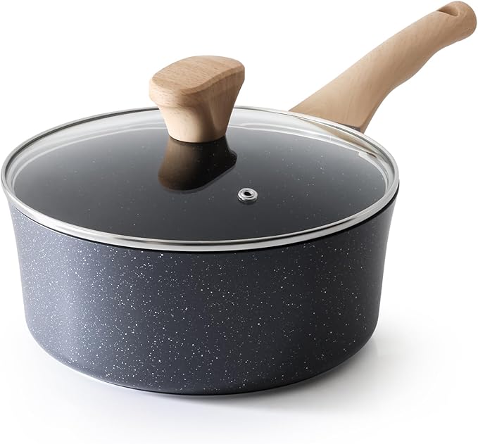 Nonstick Saucepan with Lid, 3.5 Quart German Greblon Ceramic Sauce Pan, Non Toxic Sauce Pot with Cover for Multipurpose Use, PTFE, PFOA & PFAS Free, Induction Compatible.