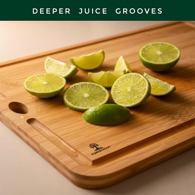 Bamboo Cutting Board Set for Kitchen, 3-Piece Reversible Carbonized Bamboo Chopping Boards with Juice Grooves & Hanging Holes, Butcher Block Board Set for Meat, Vegetables, Fruits & Cheese