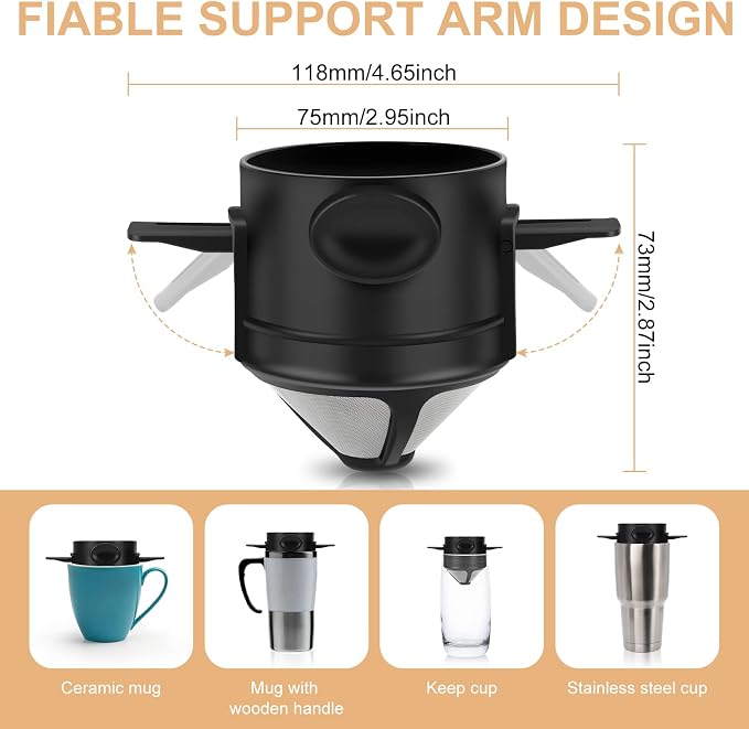 Pour Over Coffee Maker,Portable Stainless Steel Reusable Coffee Filter, Mini Collapsible Paperless Single Serve 1 Cup Coffee Dripper Cup Easy To Clean For Travel Camping