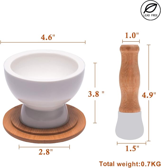 E-liu Porcelain Mortar and Pestle Set with Lid, Functional for Grinding | Pill Crusher, Spice Grinder, Herb Bowl, Pesto Powder with Anti-Slip Base and Grip – Molcajete for Seasoning, Paste