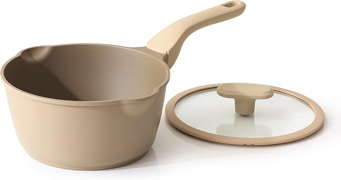 PRICUSIS Nonstick Saucepan with Lid, 2 Quart Sauce Pan, Healthy Sauce Pot with Pour Spouts for Multipurpose Use, PFOS & PFOA Free, Induction Compatible, Apricot