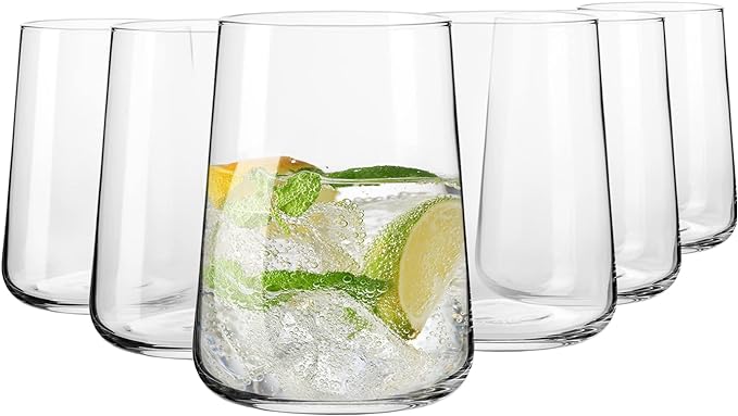 Krosno Water Glasses Set of 6, 16.6 oz, Infinity Collection | Glass Tumblers, Lead-Free Crystal Glassware, Juice Glasses, Water Glass Set, Dishwasher Safe, Made in Europe