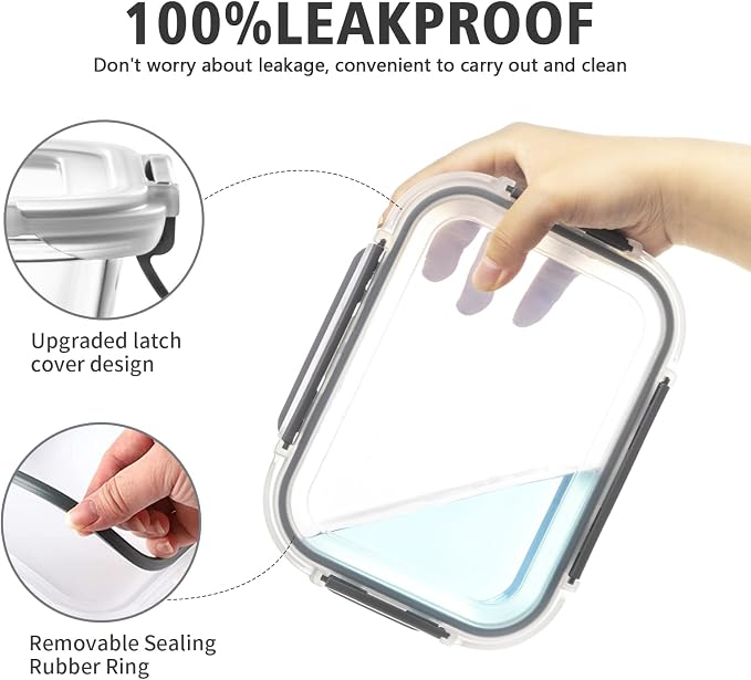 24 Pieces Glass Food Storage Containers with Lids,Glass Meal Prep Containers Set with Locking Lid,Airtight Glass Lunch Container for Kitchen,BPA Free(12 Lids & 12 Containers)