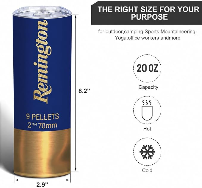 TUMBTU Blue Shotgun Shell 20oz Skinny Tumbler,Funny Travel Mug for Men | Coffee Cup Gift for Men,Hunters,Outdoors,Christmas,Birthday,Stainless Steel Insulated,Include 1 Tumbler and 1 Lid