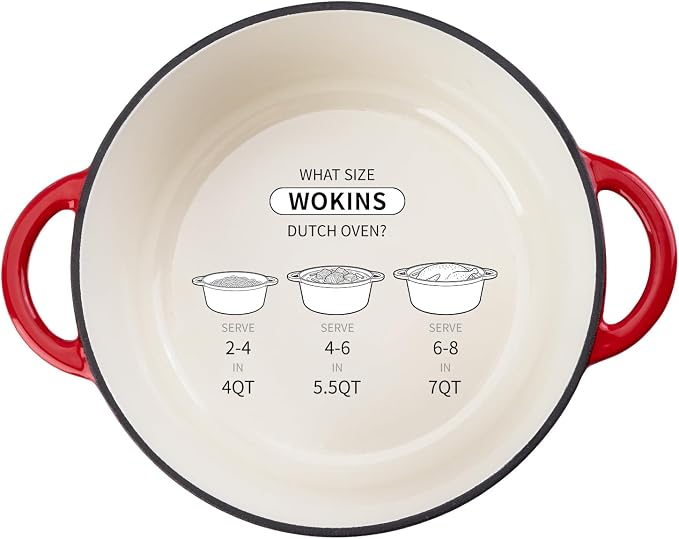 4-QT Enameled Cast Iron Round Dutch Oven With Lid,Oven safe,Red | Small enameled cast iron Dutch oven,Retains moisture,PFAS-free,500°F,sourdough,braising/stews/roasting,Housewarming Gift