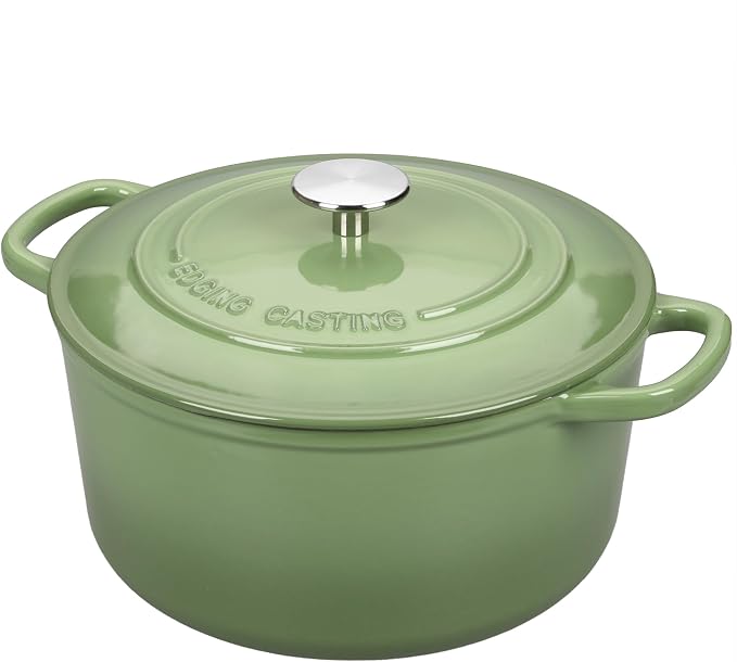 EDGING CASTING Enameled Cast Iron Dutch Oven with Sourdough Bread Baking Kit, Bread Dutch Oven with Lid, Includes Proofing Basket & Baking Tools, 5qt, Pistachio Green