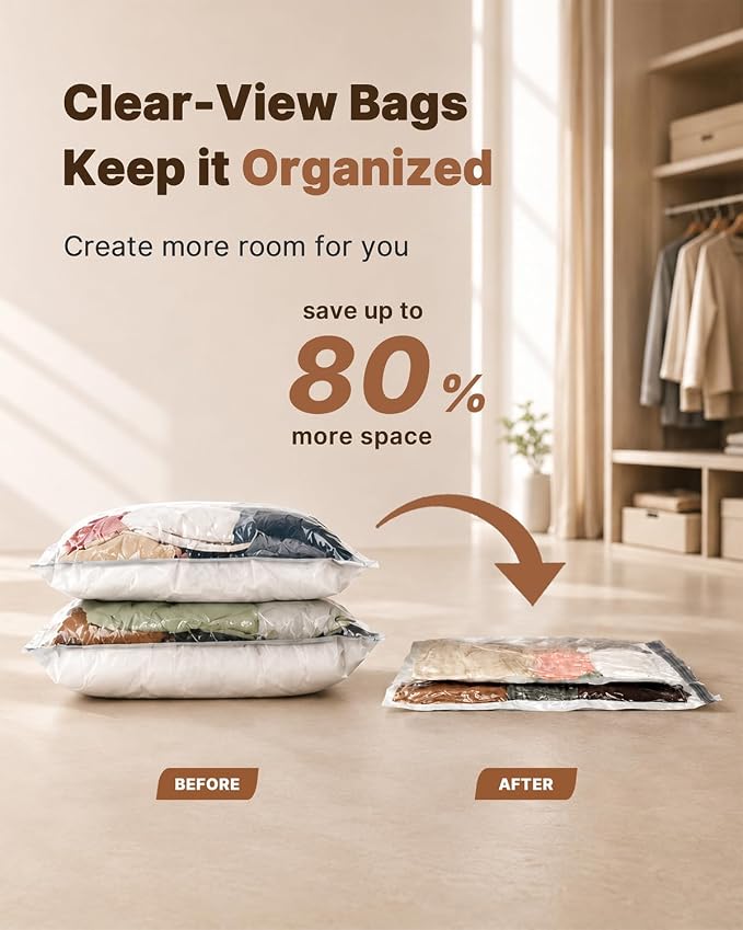 Vacbird Vacuum Seal Bags for Clothing, 16 Pack Vacuum Storage Bags with Rechargeable Cordless Air Pump(4J+4L+4M+4S), Space Saver Bags for Clothes Blanket Duvets Pillows Comforters Travel