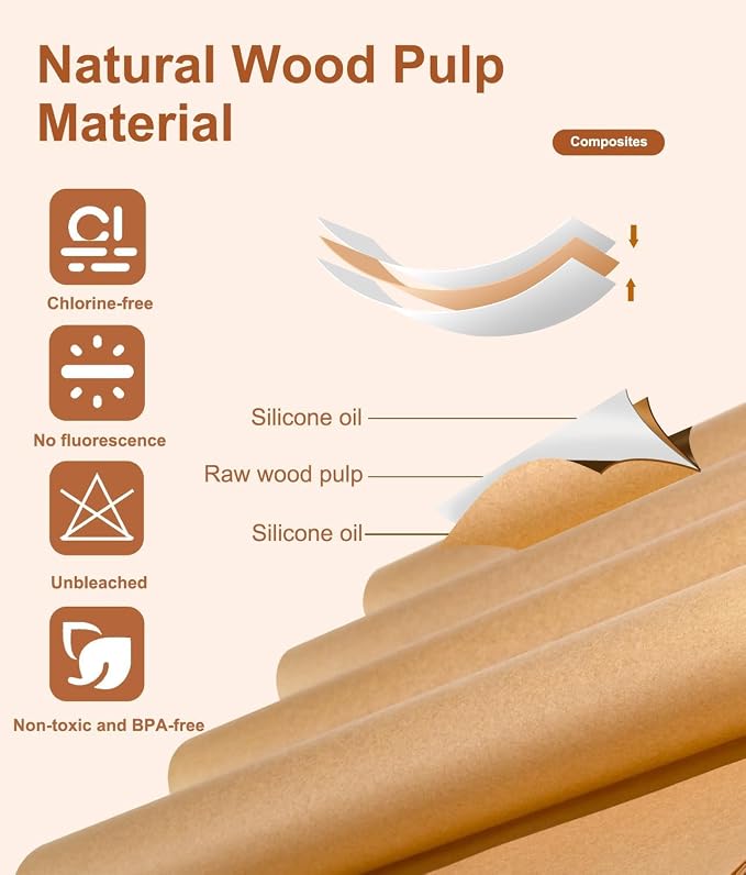 Parchment Paper Sheets 9x13 Inch – 200Pcs Precut Unbleached Baking Paper, Plant-Based Silicone Oil Coating, Non-Stick Quarter Sheet Liner for Air Fryer, Oven, Cookies, Bread & Cake